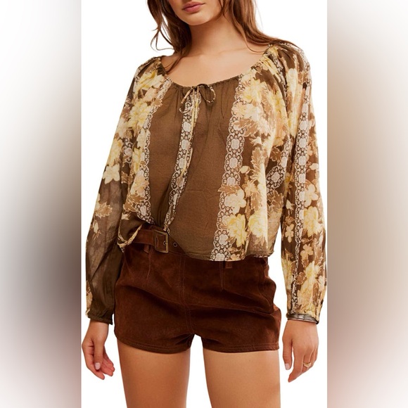 Free People Elena Top in Cocoa Combo Size Medium - Picture 3 of 11